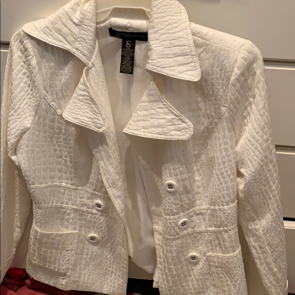 White, Classy formal coat, animal print/ squares